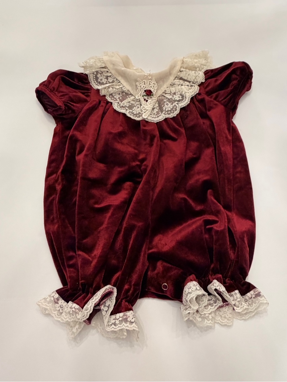 Vintage Bonnie Baby NY Burgundy Velvet Lace Romper 18M